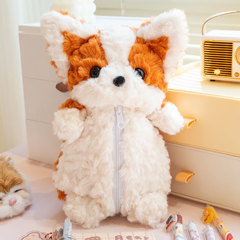 Kutija za olovke s plišanim Corgijem – crtani stil, poliester, unisex