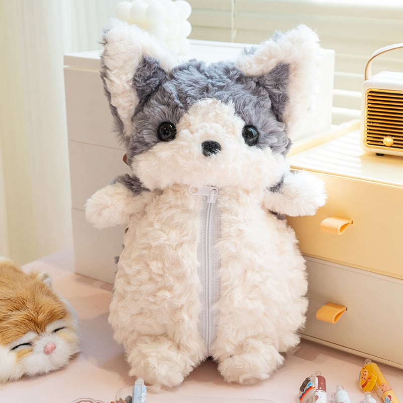 Kutija za olovke s plišanim Corgijem – crtani stil, poliester, unisex