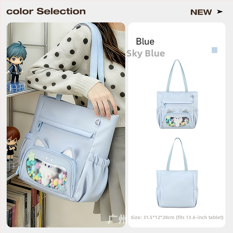 Geantă Tote pentru fete, design tridimensional, material Oxford, impermeabilă și rezistentă, model cu urechi de pisică, căptușeală poliester