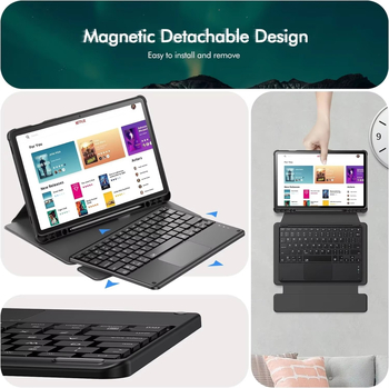 Husa Samsung A9 Plus rotativă, cu tastatură tactilă iluminată Bluetooth și buzunar pentru pix, în husă din piele acrilică