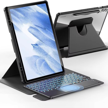 Husa Samsung A9 Plus rotativă, cu tastatură tactilă iluminată Bluetooth și buzunar pentru pix, în husă din piele acrilică