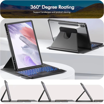 Husa Samsung A9 Plus rotativă, cu tastatură tactilă iluminată Bluetooth și buzunar pentru pix, în husă din piele acrilică