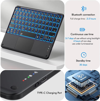 Husa Samsung A9 Plus rotativă, cu tastatură tactilă iluminată Bluetooth și buzunar pentru pix, în husă din piele acrilică