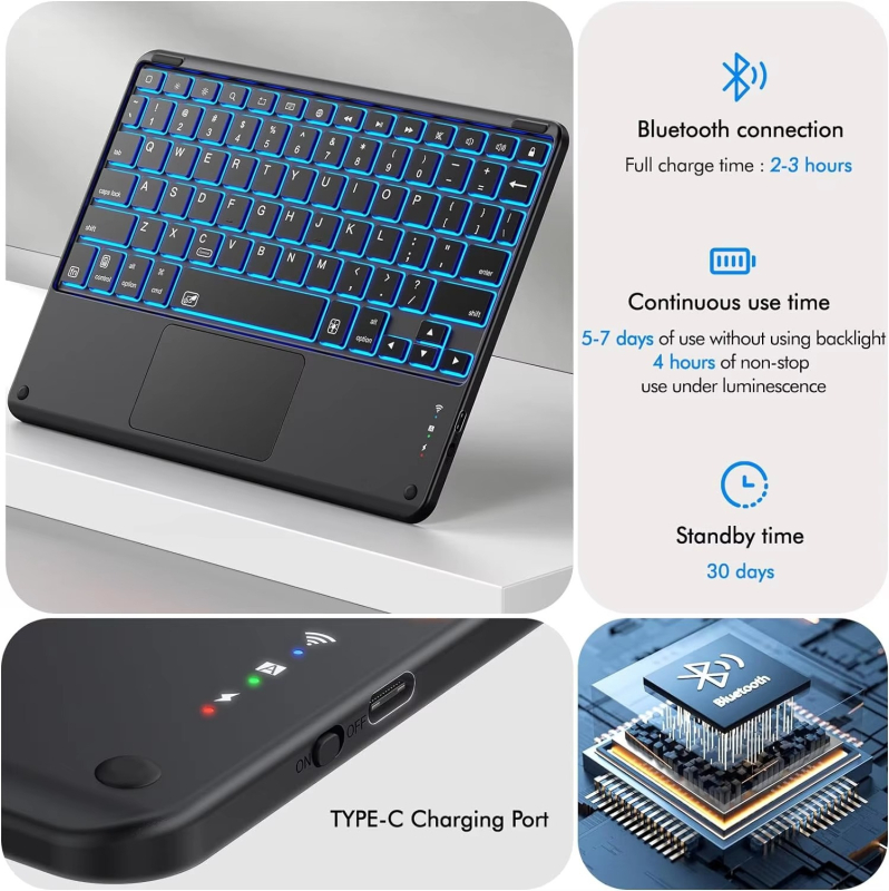 Husa Samsung A9 Plus rotativă, cu tastatură tactilă iluminată Bluetooth și buzunar pentru pix, în husă din piele acrilică