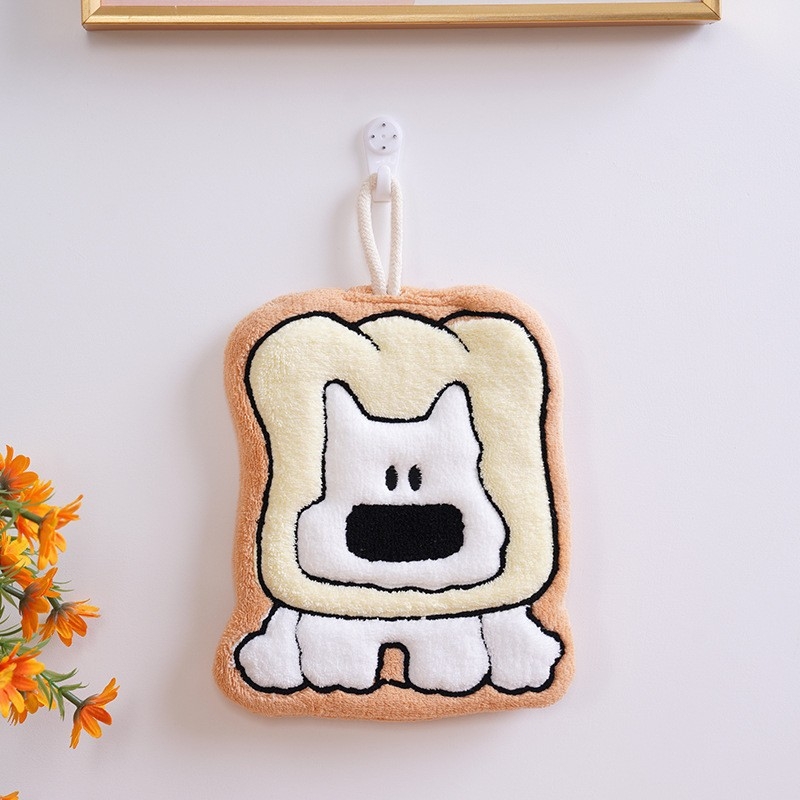 Rankšluostis iš koralų velūro, kabantis dizainas, siuvinėtas, pritaikomas, mielas šuniukas motyvas, 30–50 g