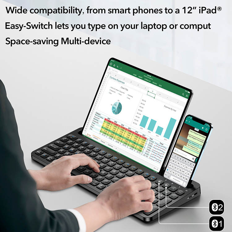 BK280 Tastatură Bluetooth fără fir cu slot pentru carduri, pentru tablete Samsung 14,6 in și Huawei 13,2 in, design ergonomic