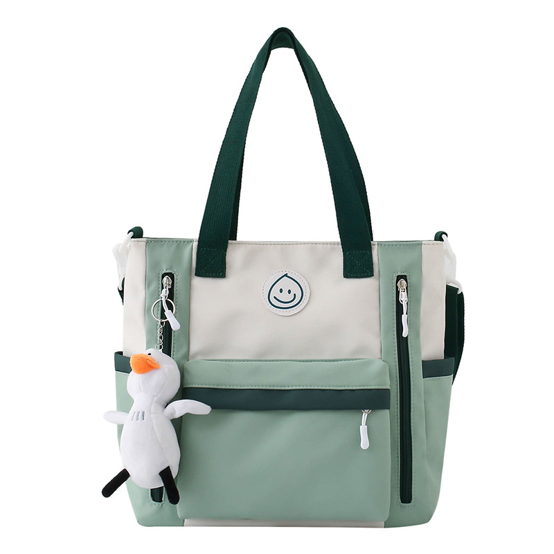 Geantă de școală din canvas, model color-block, capacitate mare, căptușeală poliester, stil urban simplu, unisex pentru elevi gimnaziu-liceu