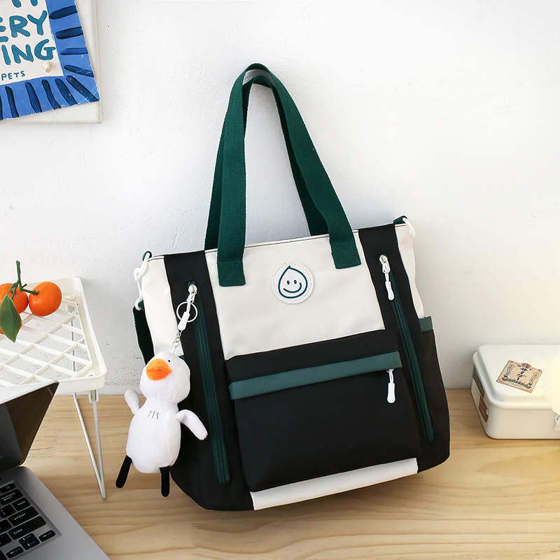 Geantă de școală din canvas, model color-block, capacitate mare, căptușeală poliester, stil urban simplu, unisex pentru elevi gimnaziu-liceu