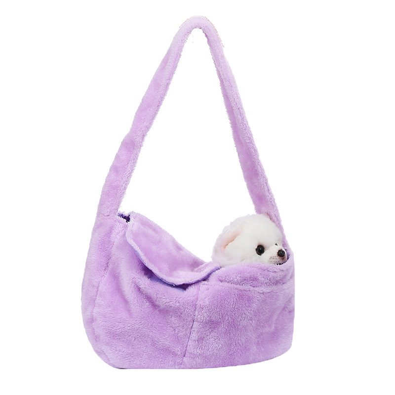 Geantă pluș pentru pisici și câini – geantă crossbody portabilă, Velvet, moale, capacitate 50, culoare solidă