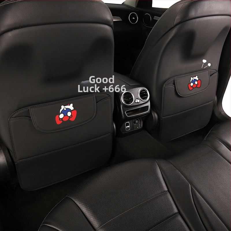 Protecție pentru spatele scaunului auto cu spațiu de depozitare, model cartoon, material PU, umplutură burete, imprimare logo