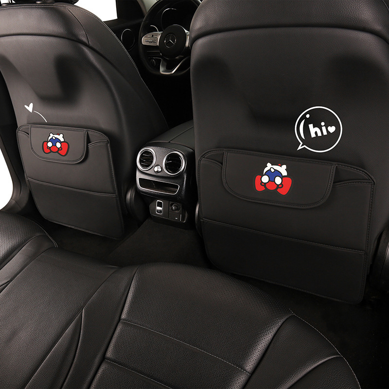 Protecție pentru spatele scaunului auto cu spațiu de depozitare, model cartoon, material PU, umplutură burete, imprimare logo