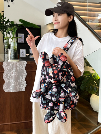 Ghiozdan școlar cu iepuraș desenat, imprimeu animal, exterior din nailon cu căptușeală din poliester, unisex pentru gimnaziu și peste