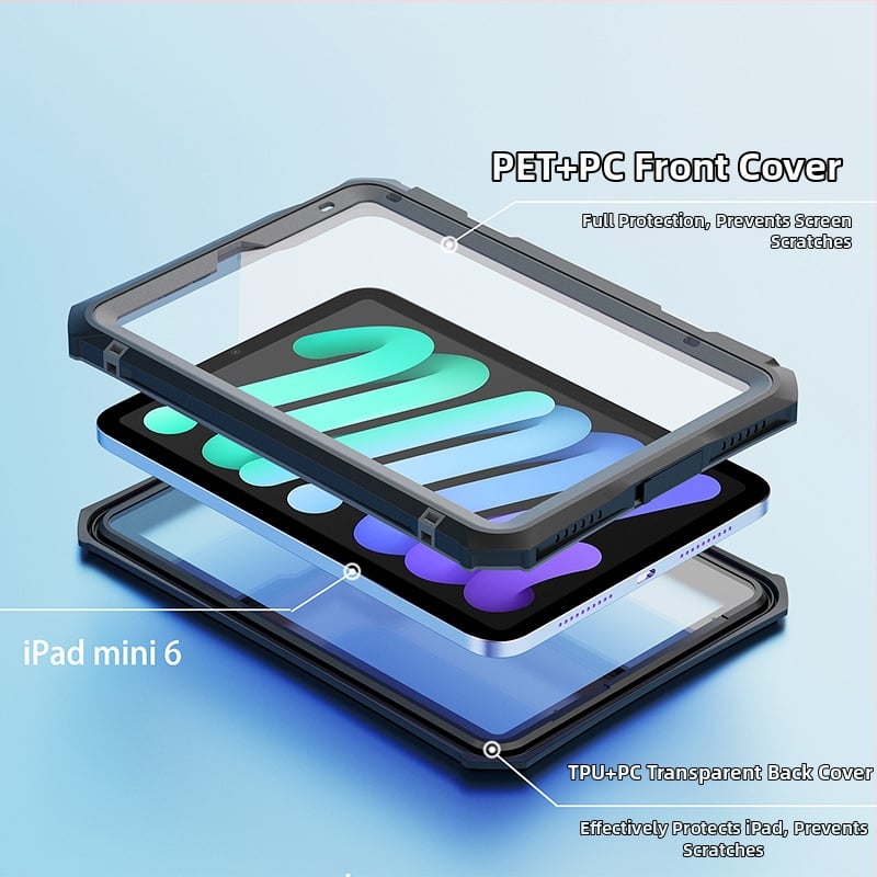 Ūdensizturīgs vāciņš Apple iPad mini 6 — izturīgs pret triecieniem, ar statīvu, siltuma vadība, PC+TPU+PET konstrukcija