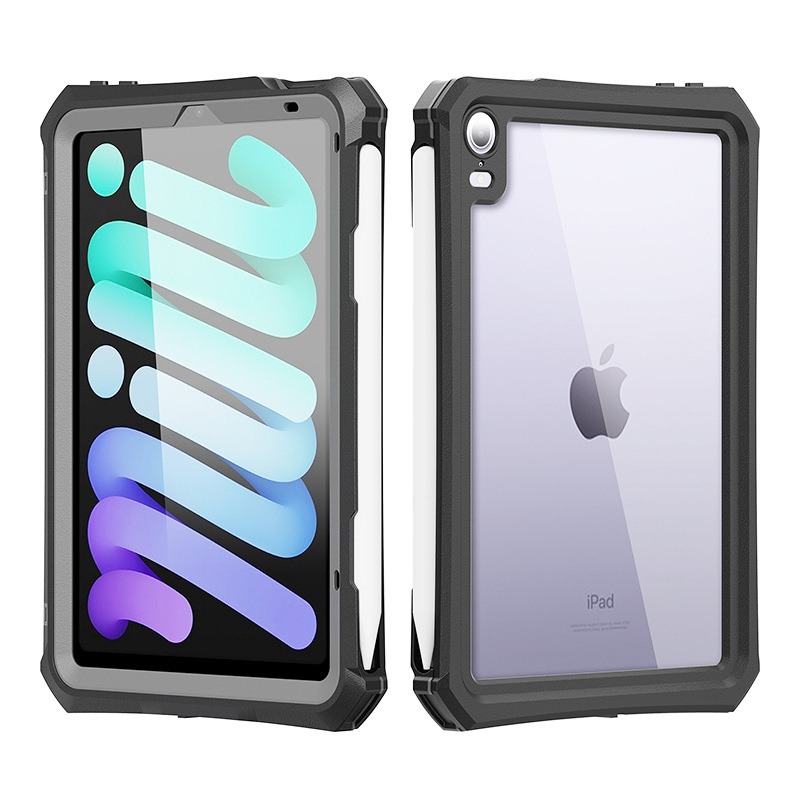 Ūdensizturīgs vāciņš Apple iPad mini 6 — izturīgs pret triecieniem, ar statīvu, siltuma vadība, PC+TPU+PET konstrukcija