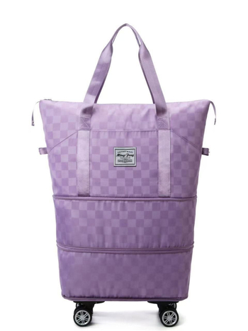 Geantă de voiaj cu roți, extensie cu două straturi și compartiment uscat/umed, impermeabil, material Oxford, model în carouri