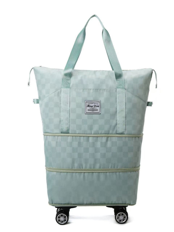 Geantă de voiaj cu roți, extensie cu două straturi și compartiment uscat/umed, impermeabil, material Oxford, model în carouri