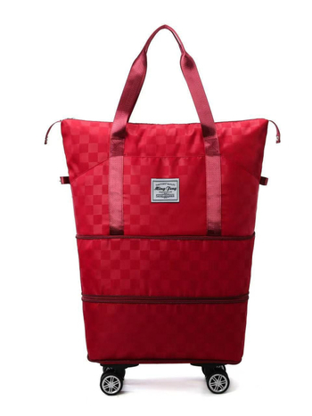 Geantă de voiaj cu roți, extensie cu două straturi și compartiment uscat/umed, impermeabil, material Oxford, model în carouri