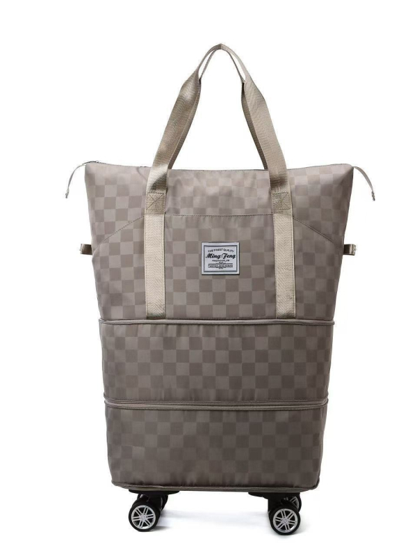 Geantă de voiaj cu roți, extensie cu două straturi și compartiment uscat/umed, impermeabil, material Oxford, model în carouri