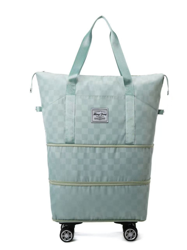 Geantă de voiaj cu roți, extensie cu două straturi și compartiment uscat/umed, impermeabil, material Oxford, model în carouri