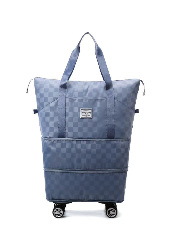 Geantă de voiaj cu roți, extensie cu două straturi și compartiment uscat/umed, impermeabil, material Oxford, model în carouri