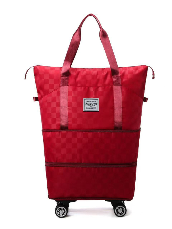 Geantă de voiaj cu roți, extensie cu două straturi și compartiment uscat/umed, impermeabil, material Oxford, model în carouri