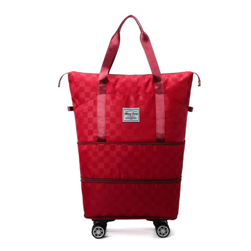 Geantă de voiaj cu roți, extensie cu două straturi și compartiment uscat/umed, impermeabil, material Oxford, model în carouri