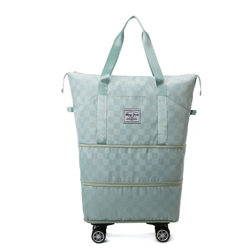 Geantă de voiaj cu roți, extensie cu două straturi și compartiment uscat/umed, impermeabil, material Oxford, model în carouri