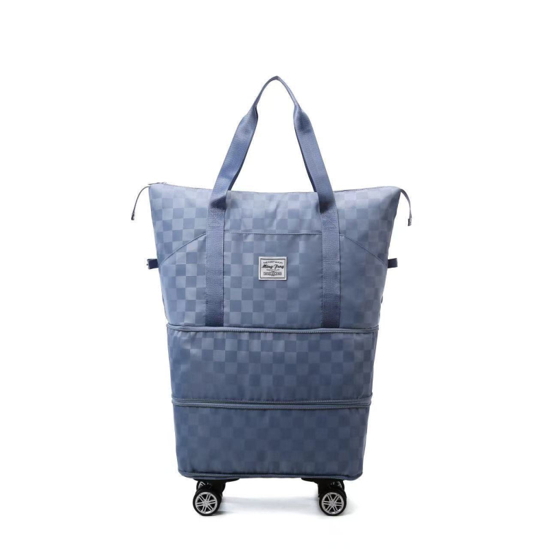 Geantă de voiaj cu roți, extensie cu două straturi și compartiment uscat/umed, impermeabil, material Oxford, model în carouri