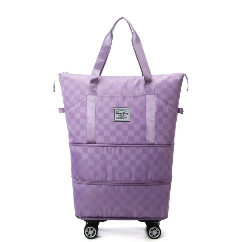 Geantă de voiaj cu roți, extensie cu două straturi și compartiment uscat/umed, impermeabil, material Oxford, model în carouri