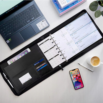 PU кожена папка с 7 пръстена за страници, мултистранична, 5 мм дебелина на корицата, 50 мм гръб, формат A4