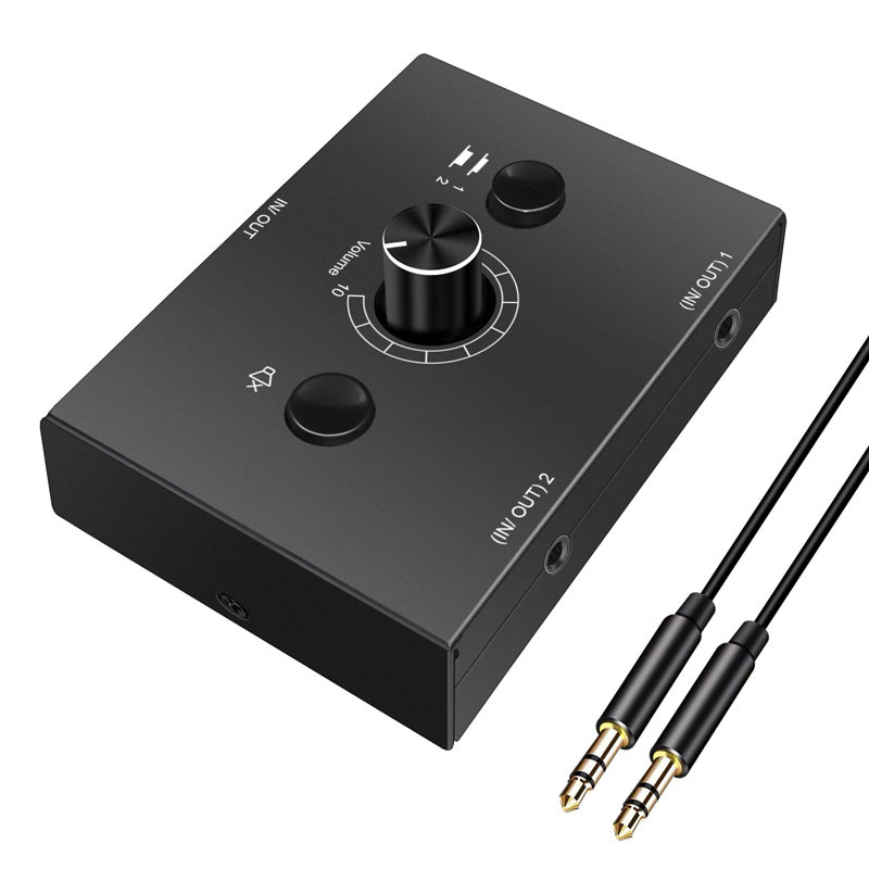 Oxygen GV-AC014 3.5 mm audio preklopnik, 2 ulaza, 1 izlaz, kompatibilan s mobitelima, PC-om i tabletima, bez gubitka zvuka, visoka vjernost zvuka, podesiva glasnoća