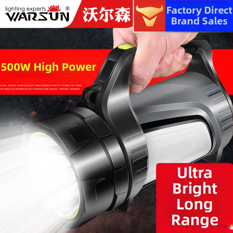 Proiector LED portabil pentru exterior, putere înaltă, reîncărcabil, corp din aliaj de aluminiu, rază peste 500 m, marca Warsun