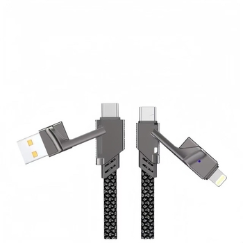 Master 4-u-1 kabel za prijenos podataka i brzo punjenje s Lightning, Micro USB i Type-C priključcima, 65W, duljina 1–2 m, pleteni kabel