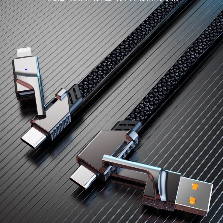 Master 4-u-1 kabel za prijenos podataka i brzo punjenje s Lightning, Micro USB i Type-C priključcima, 65W, duljina 1–2 m, pleteni kabel