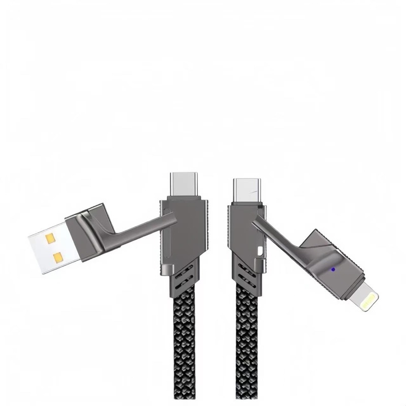 Master 4-u-1 kabel za prijenos podataka i brzo punjenje s Lightning, Micro USB i Type-C priključcima, 65W, duljina 1–2 m, pleteni kabel