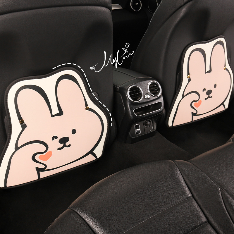 Универсален протектор за задната седалка на автомобил с карикатурен дизайн — подходящ за всички сезони, PU материал, пълнител от пяна