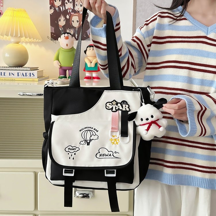 Torba preko tijela velikog kapaciteta, japanskog stila s anime uzorkom, Oxford platno, podstava poliester, pogodna za školu