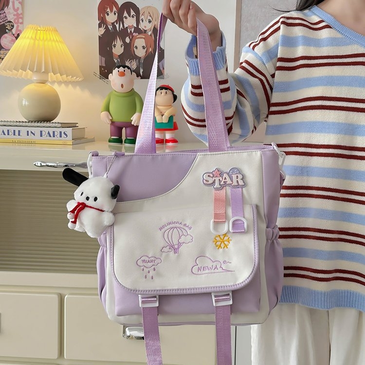 Torba preko tijela velikog kapaciteta, japanskog stila s anime uzorkom, Oxford platno, podstava poliester, pogodna za školu