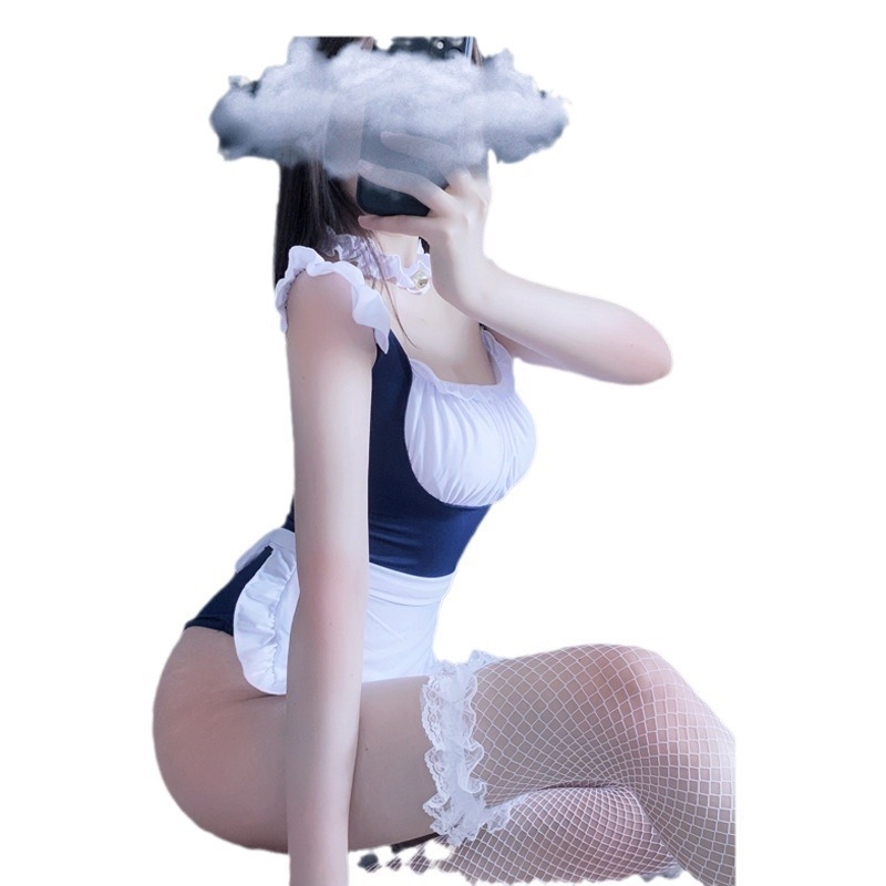 Costum de menajeră în stil marinar, cu pernă pentru bust și spate decupat, poliester