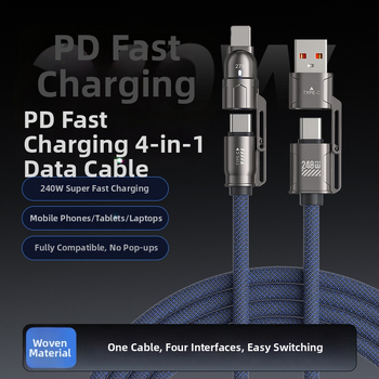 4-u-1 kabel za brzo punjenje i prijenos podataka - PD 240W, Lightning i USB-C, kompatibilan s Apple 16/17, Huawei, Android tabletima i prijenosnim računalima