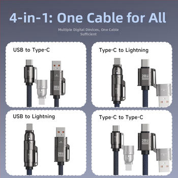 4-u-1 kabel za brzo punjenje i prijenos podataka - PD 240W, Lightning i USB-C, kompatibilan s Apple 16/17, Huawei, Android tabletima i prijenosnim računalima