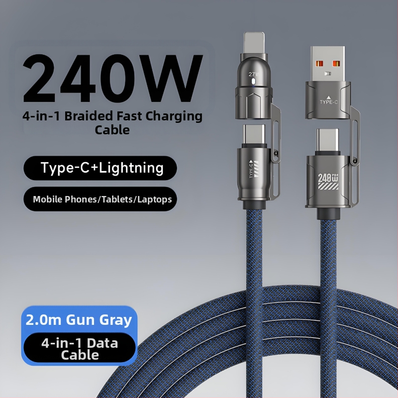 4-u-1 kabel za brzo punjenje i prijenos podataka - PD 240W, Lightning i USB-C, kompatibilan s Apple 16/17, Huawei, Android tabletima i prijenosnim računalima