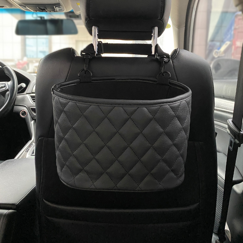 Kožna torba za pohranu za stražnji dio automobila, viseća, s držačem za čašu i pretinicom za maramice, s ručkom (Materijal: Koža; Pozicija korištenja: Stražnji sjedalo; Način korištenja: Viseći; Funkcija: Otpornost na kompresiju, s ručkom)