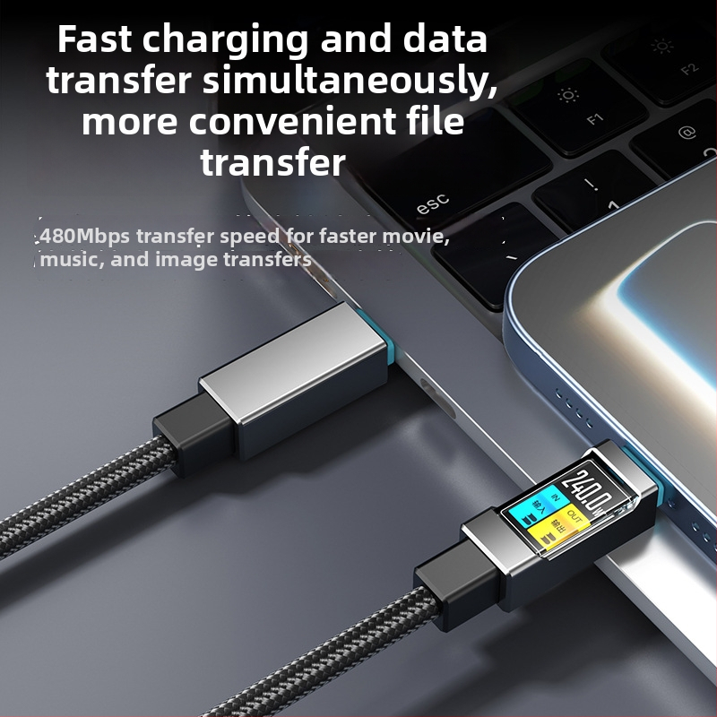 Cablu de date Type-C împletit, încărcare rapidă, 240W PD, conectare unică