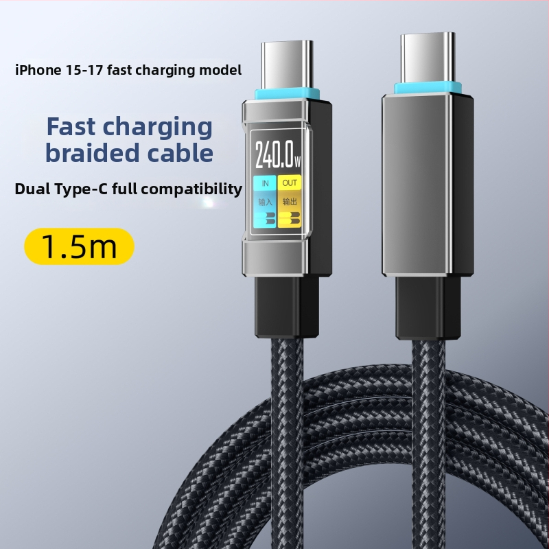 Cablu de date Type-C împletit, încărcare rapidă, 240W PD, conectare unică