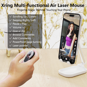 Bezvadu Bluetooth tālvadības pults PPT lapu pārvēršanai un peli vadīšanai; darbība: pieskāriens + pogu; Bluetooth interfeiss; 10 m diapazons; 150 mAh akumulator; modelis D13