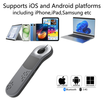 Bezvadu Bluetooth tālvadības pults PPT lapu pārvēršanai un peli vadīšanai; darbība: pieskāriens + pogu; Bluetooth interfeiss; 10 m diapazons; 150 mAh akumulator; modelis D13