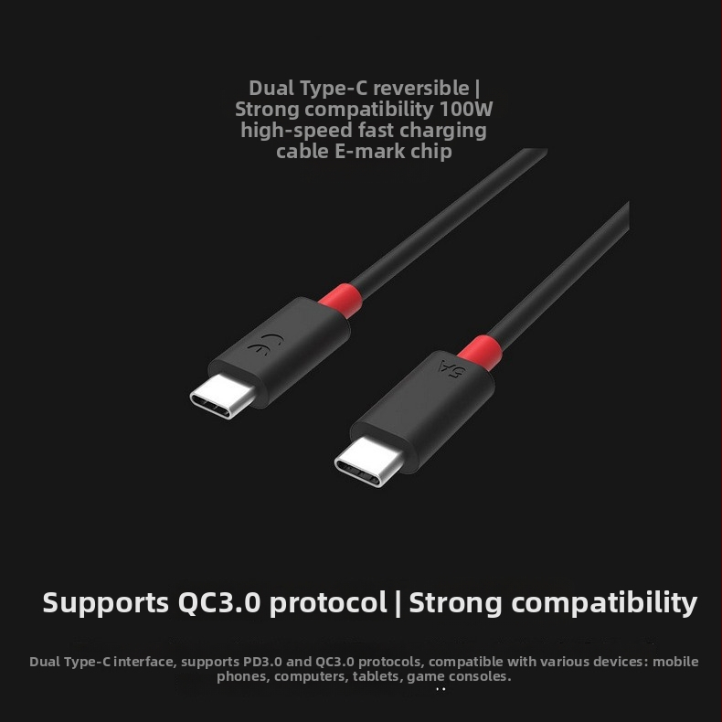 Type-C rýchlonabíjací kábel pre Lenovo Legion 2 Pro / Z6 Pro / Y90 / Y700 – 1–2 m, jeden konektor, 100 W, TPE