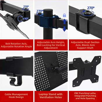 Dubultā monitora galda cantilever ZX-MT025N, dzelzs, 4,6 kg, komplekts ar stiprinājumiem un skrūvēm
