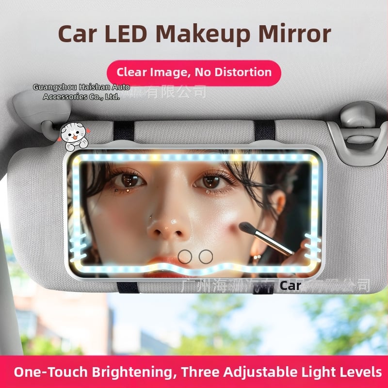 LED makiažo veidrodis automobiliui su saulės skydeliu (touch LED apšvietimas; universalus suderinamumas; spaudžiama montavimas; logotipo spausdinimas galima; pritaikomas)